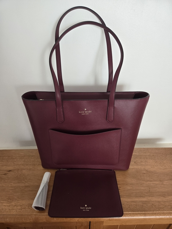 kate spade Handbags - Kate Spade Maroon Leather Tote with Matching Pouch
